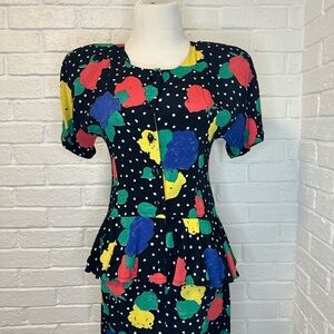 Jackie Bernard Vintage Polka Dot Colorful Two Piece Peplum Set
